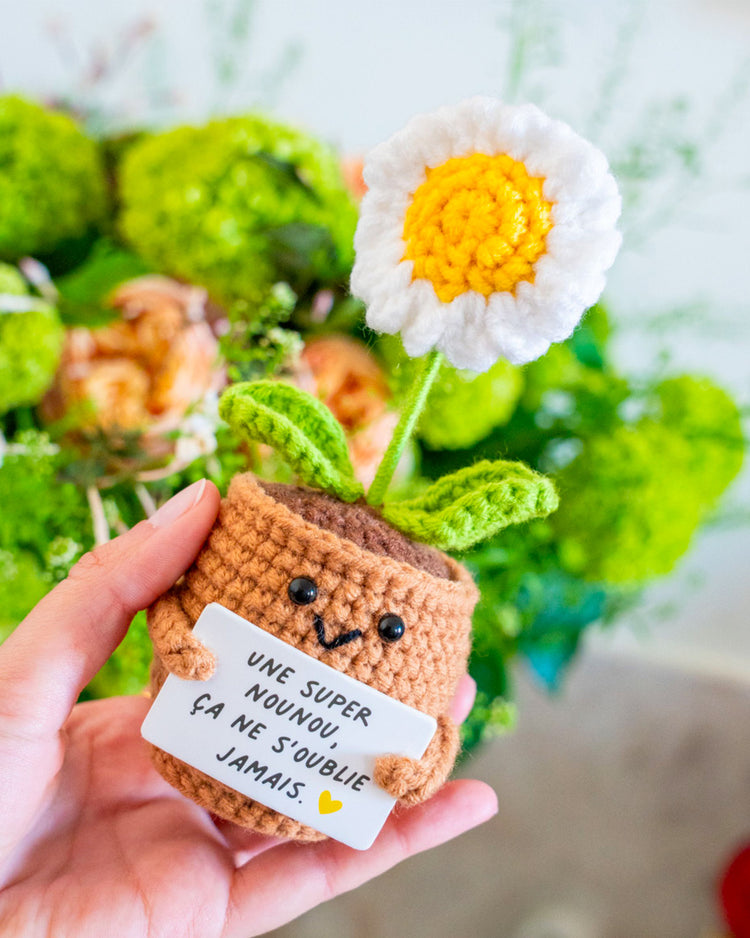 Peluche Marguerite avec message doux pour nounou, vue de face