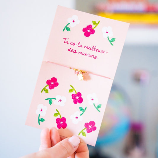 Bracelet rose avec trèfle doré, délicat et tendre pour Maman