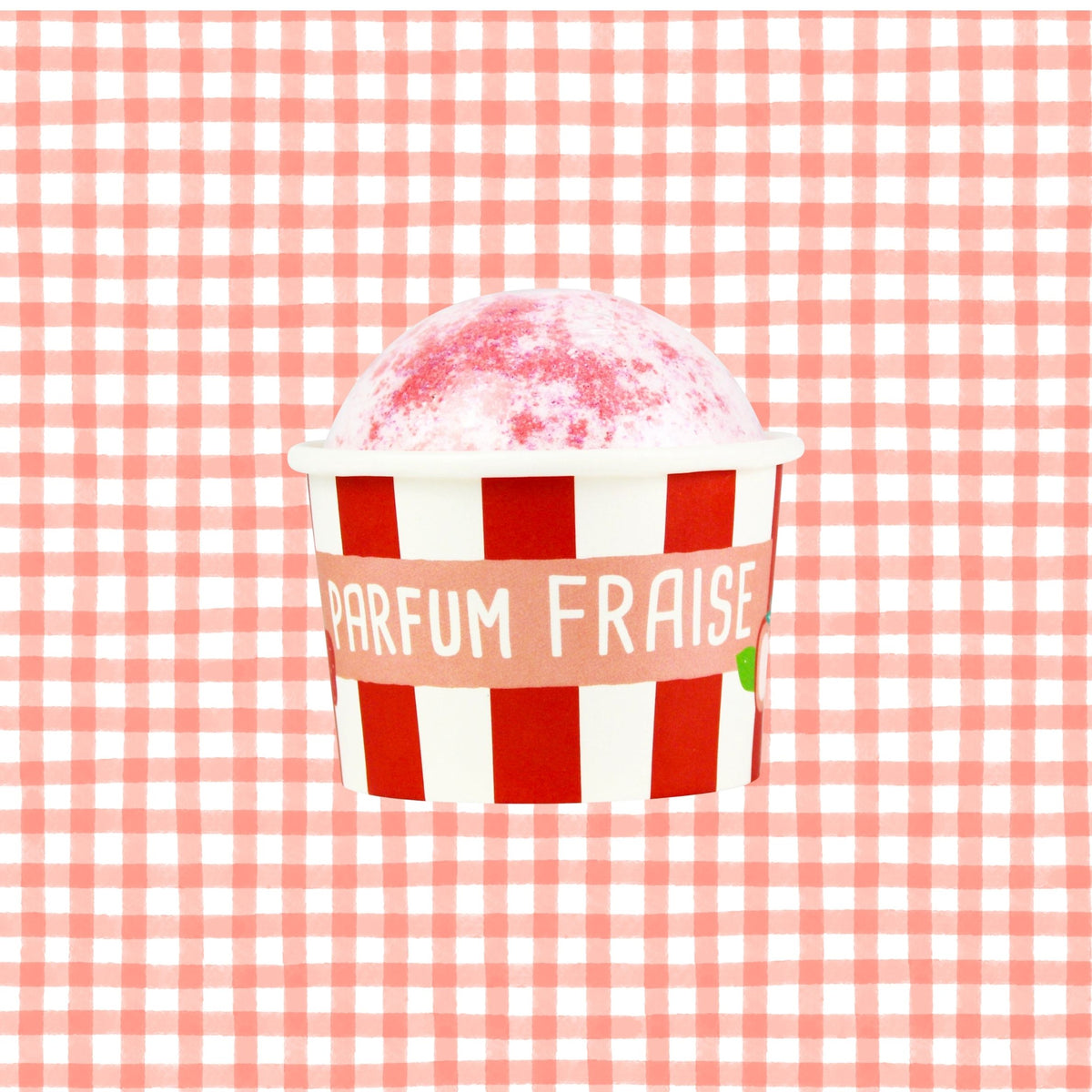 Bombe de bain en forme de pot de sorbet à la fraise