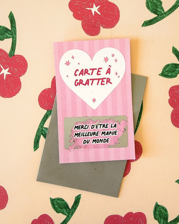 Carte à gratter avec message pour mamie, design coloré