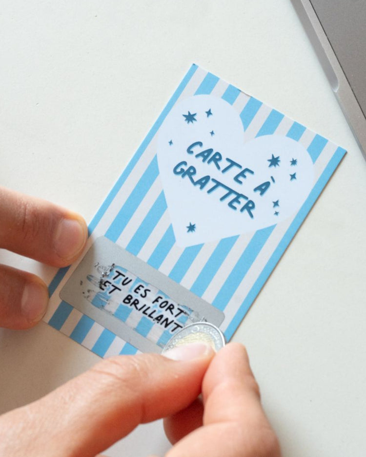 Carte à gratter avec message positif sur fond coloré