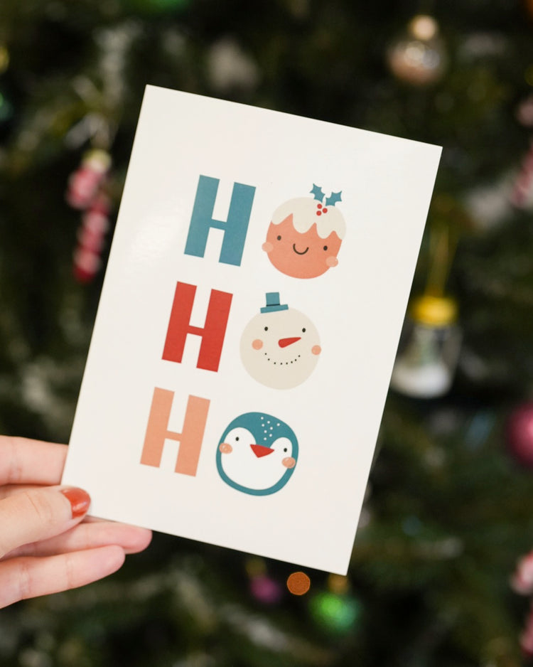 Carte de Noël avec motif givré et texte 'Ho Ho Ho'
