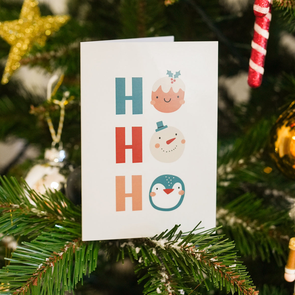 Carte de Noël avec motif givré et texte 'Ho Ho Ho'
