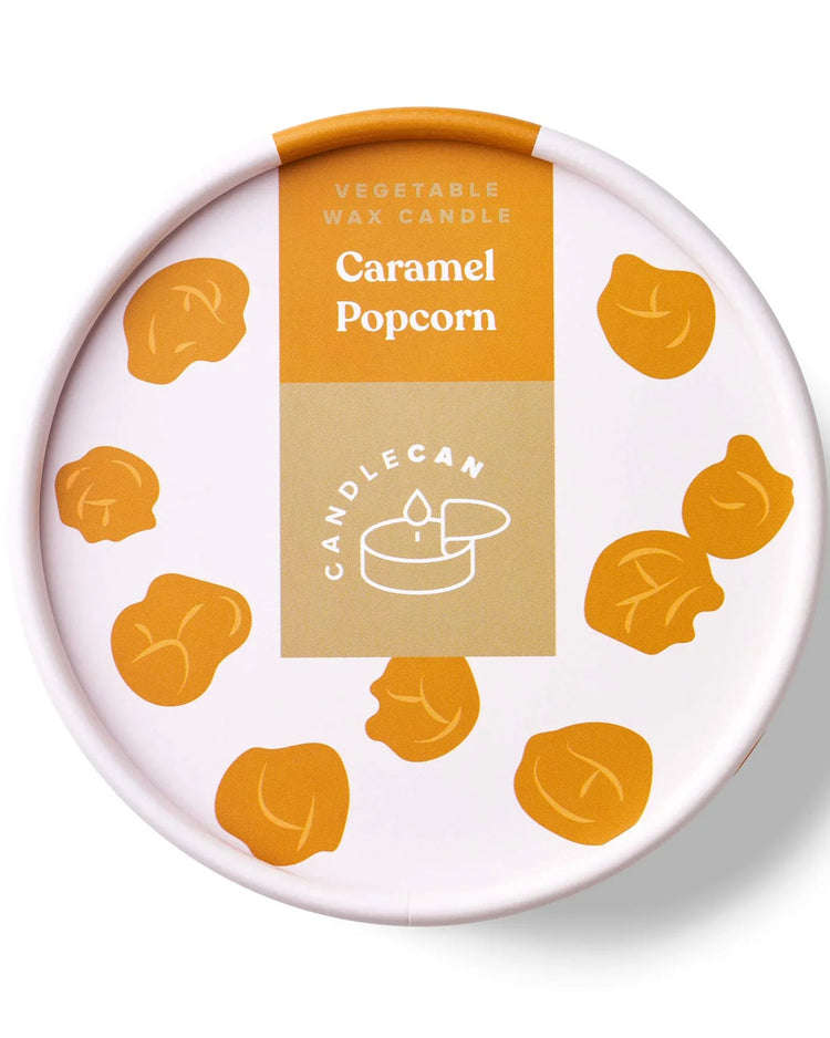 Bougie en forme de bol de pop-corn avec effet caramel