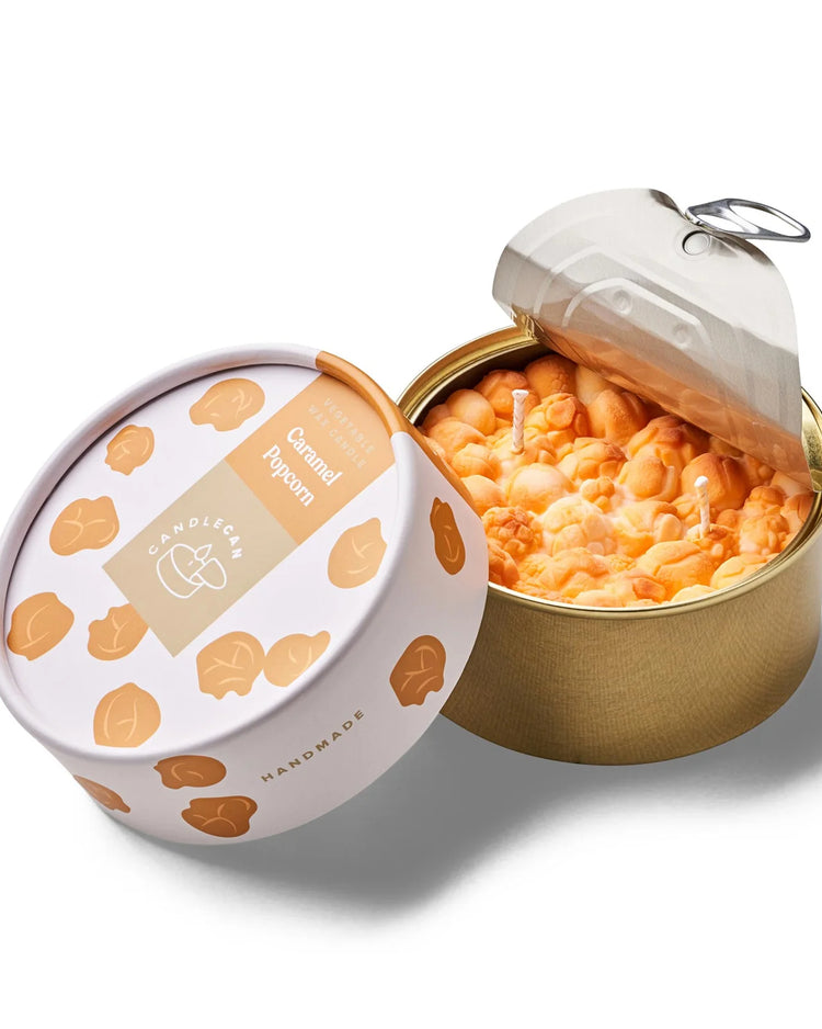 Bougie en forme de bol de pop-corn avec effet caramel