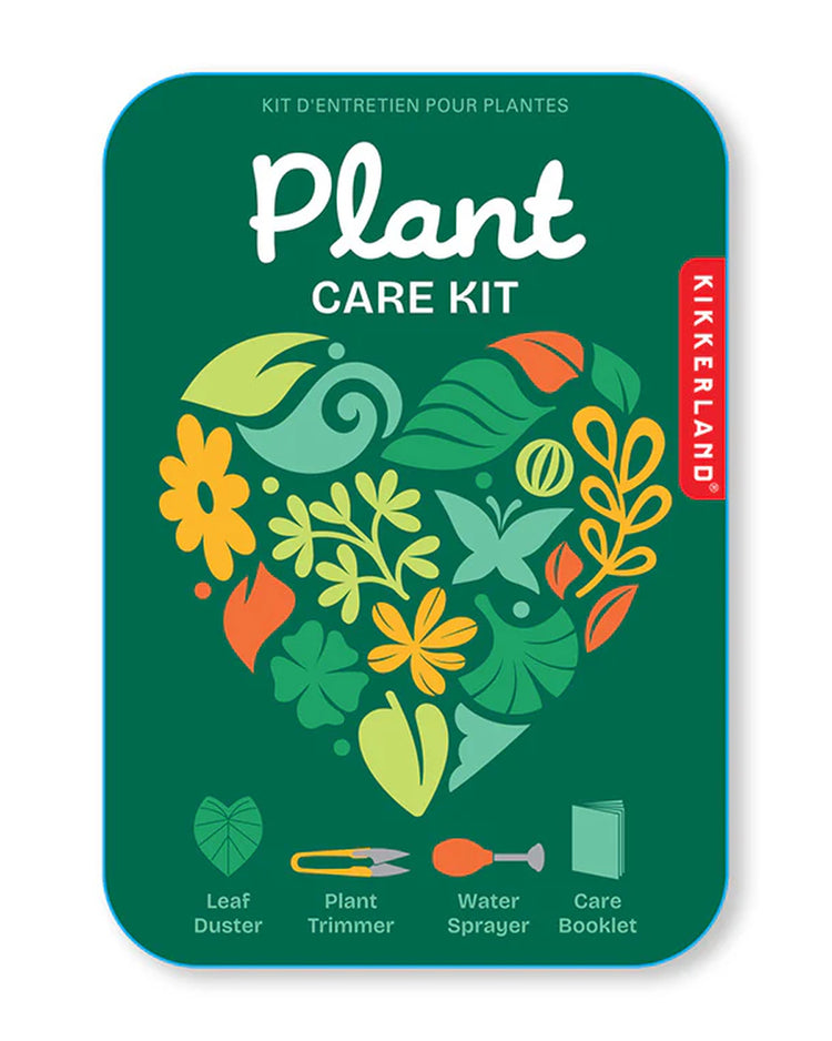 Kit d'entretien pour plantes avec outils variés sur fond neutre