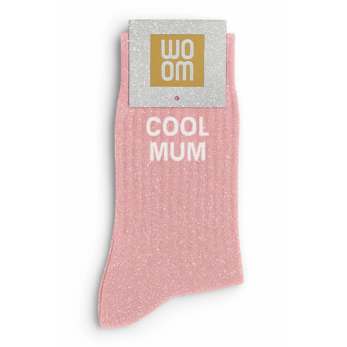 Chaussettes à paillettes avec motif 'Cool Mum' en gros plan