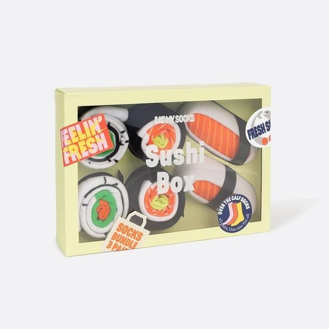 Chaussettes en forme de sushi dans une boîte originale