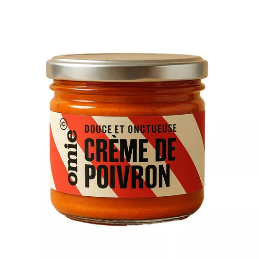 Crème de poivron BIO en pot en verre avec étiquette colorée