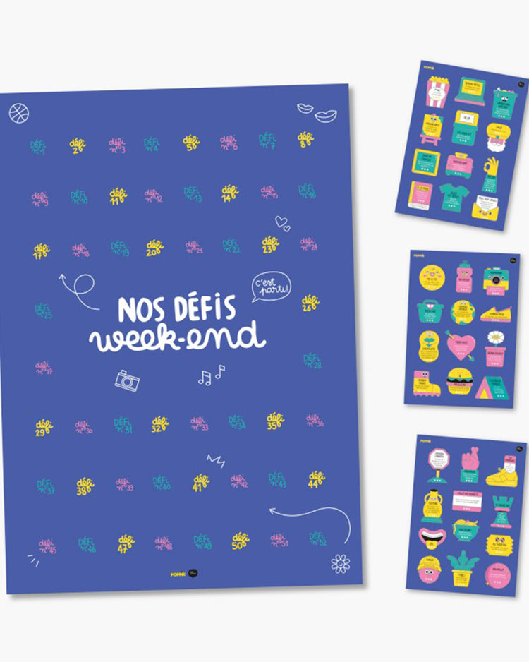 Poster coloré avec des défis ludiques pour enfants