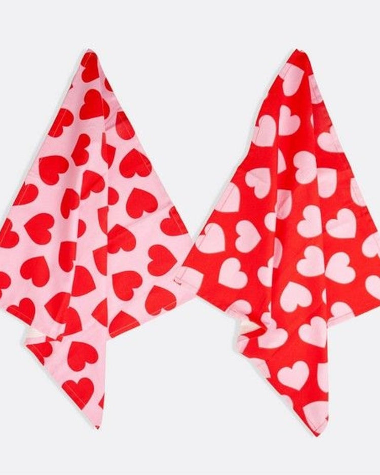Torchons en coton avec motifs de cœur, vue en détail