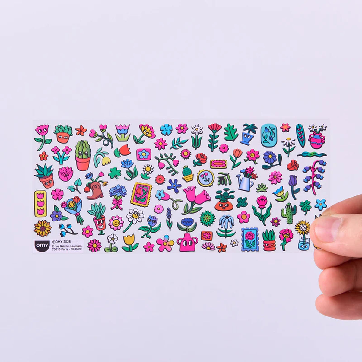 Planche de stickers colorés de fleurs et plantes en pots
