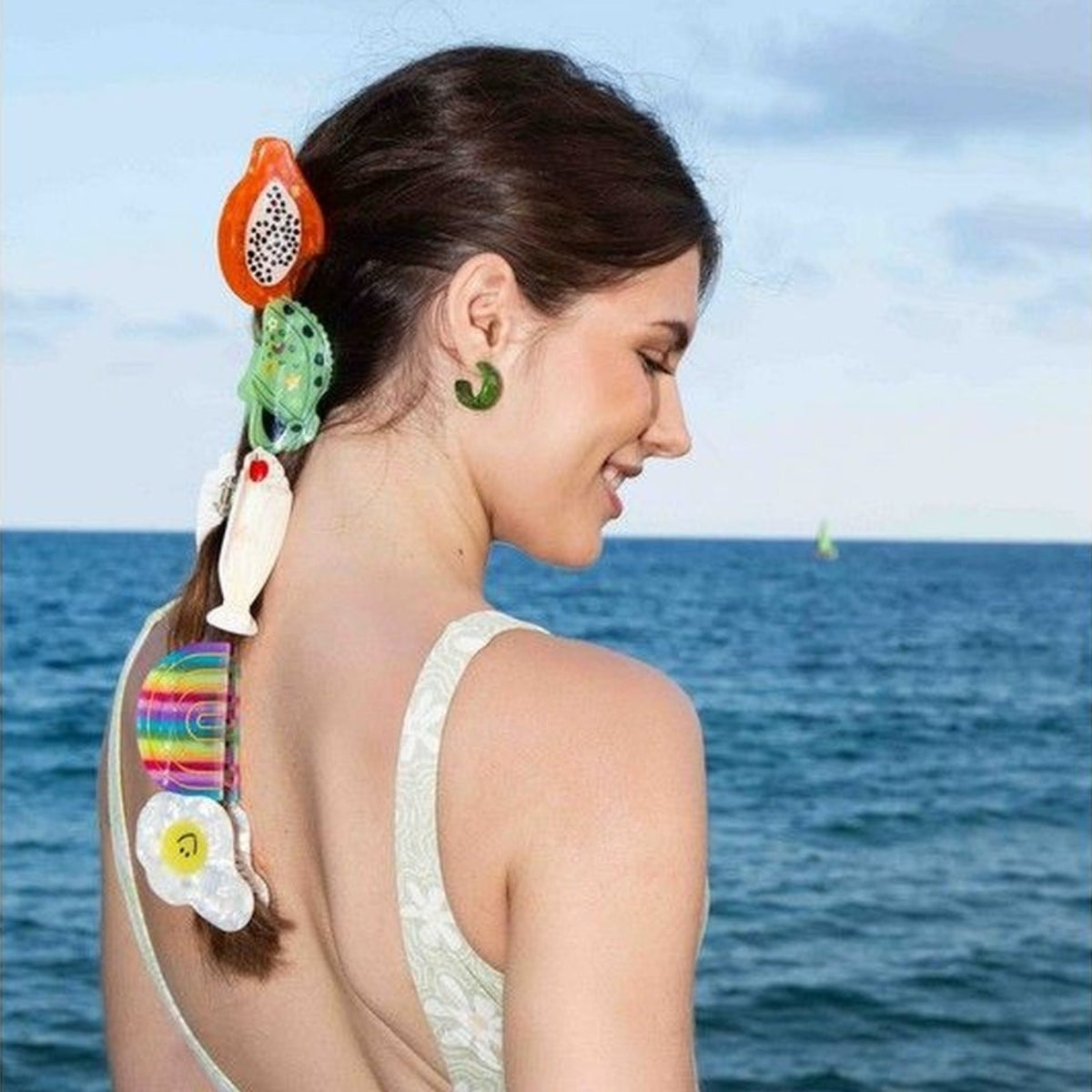 Pince à cheveux Papaye en acétate avec motif fruité