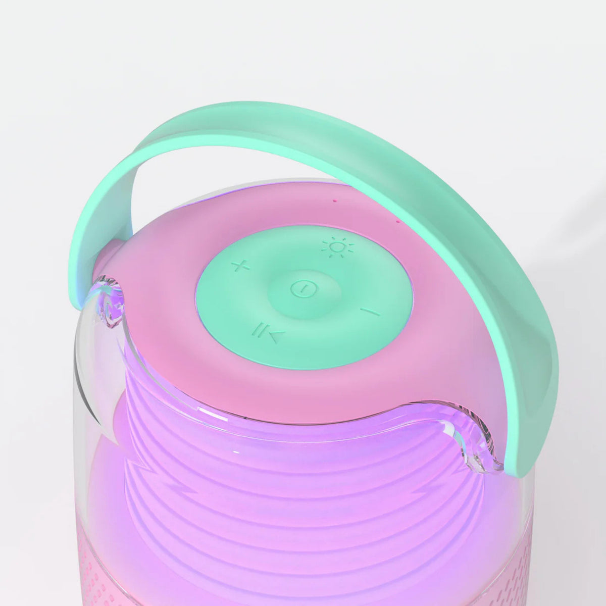 Enceinte Bluetooth lumineuse avec micro sans fil en gros plan