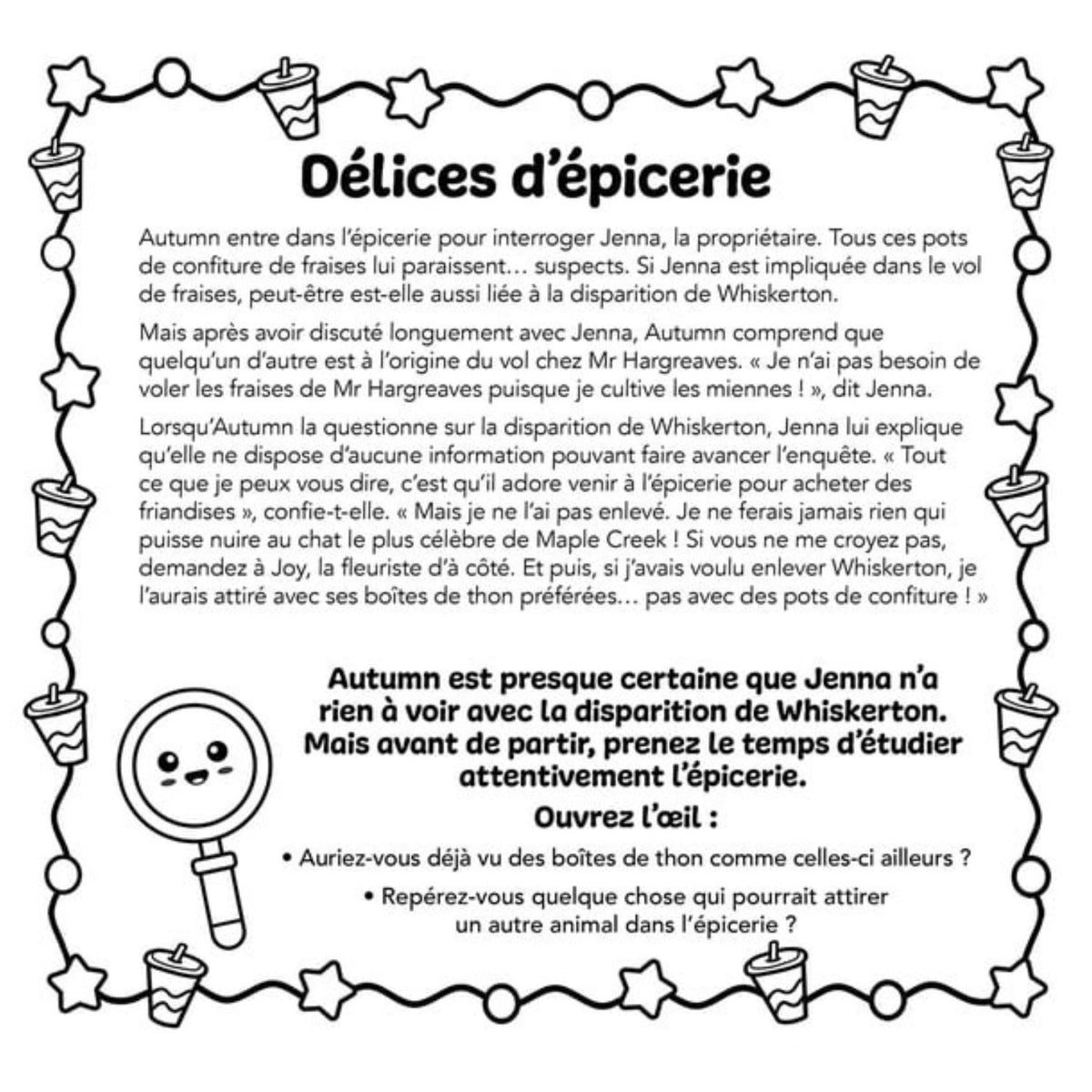 Coloriage-enquête Cozy avec détails de Maple Creek