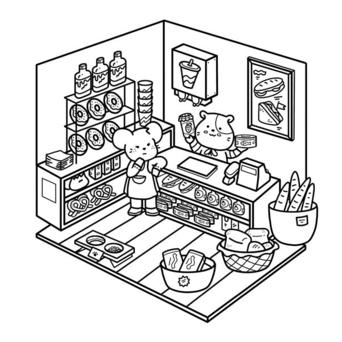 Coloriage-enquête Cozy avec scènes détaillées à colorier