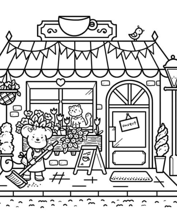 Coloriage-enquête Cozy avec scènes détaillées à colorier