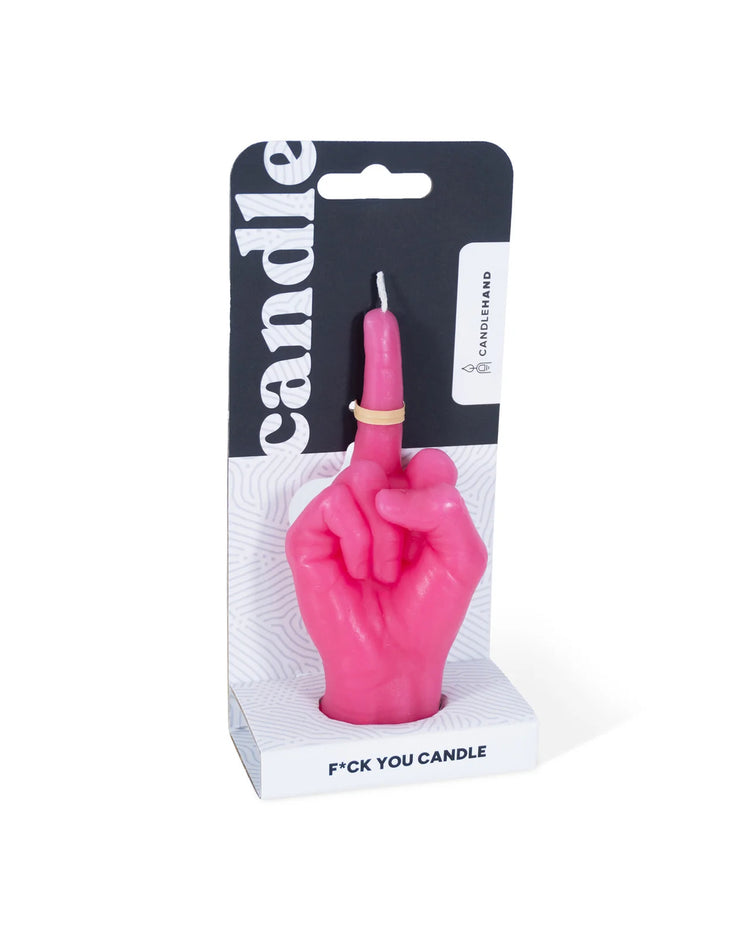 Mini bougie en forme de main avec un message humoristique