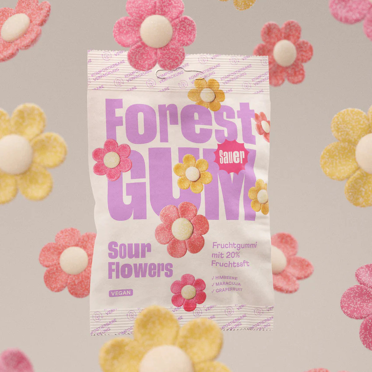 Bonbons vegan en forme de fleurs avec texture brillante