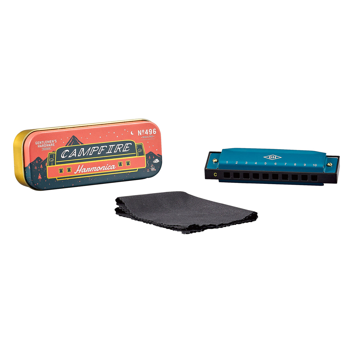 Harmonica de camping avec finition métallique brillante