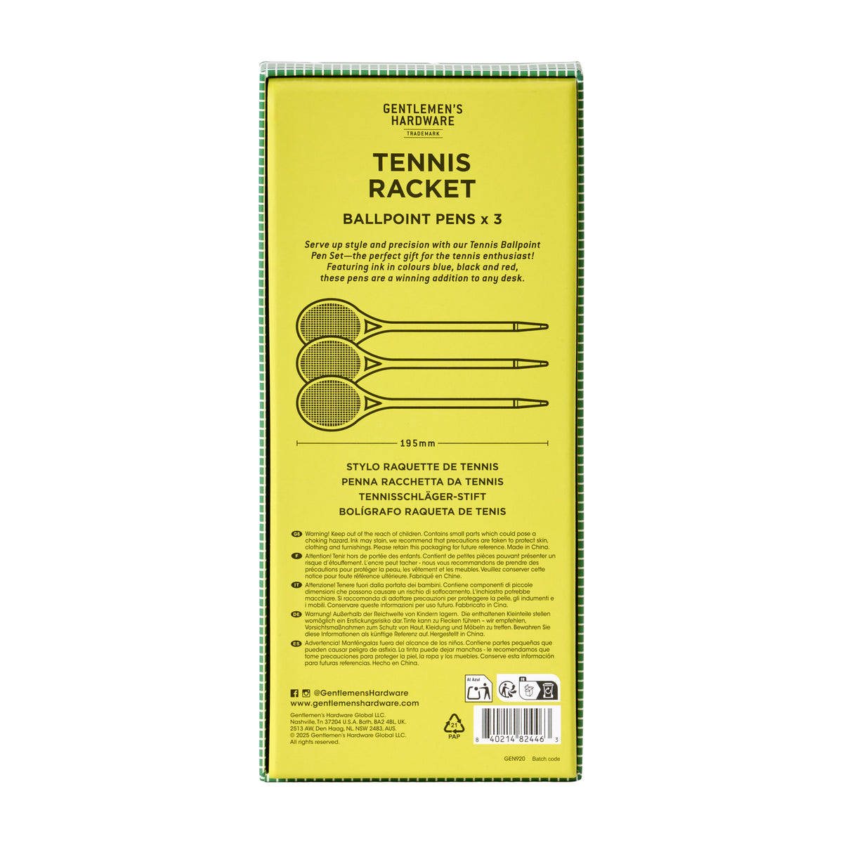 Set de 3 stylos raquette de tennis sur fond clair