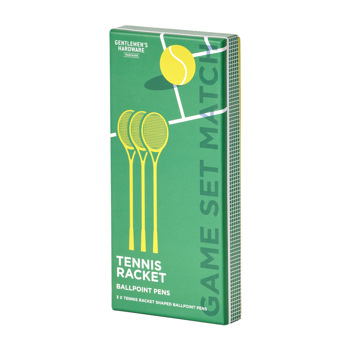 Trois stylos en forme de raquette de tennis sur fond clair