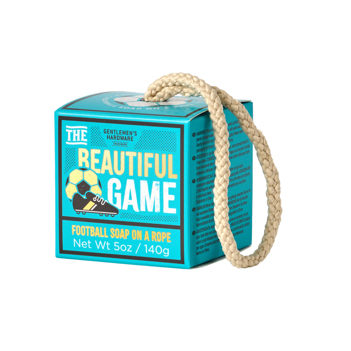 Savon en forme de ballon de foot avec corde de suspension