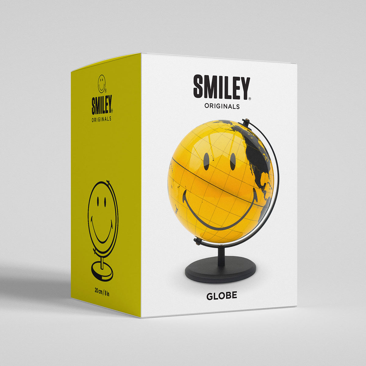 Globe terrestre Smiley avec motifs joyeux sur fond noir