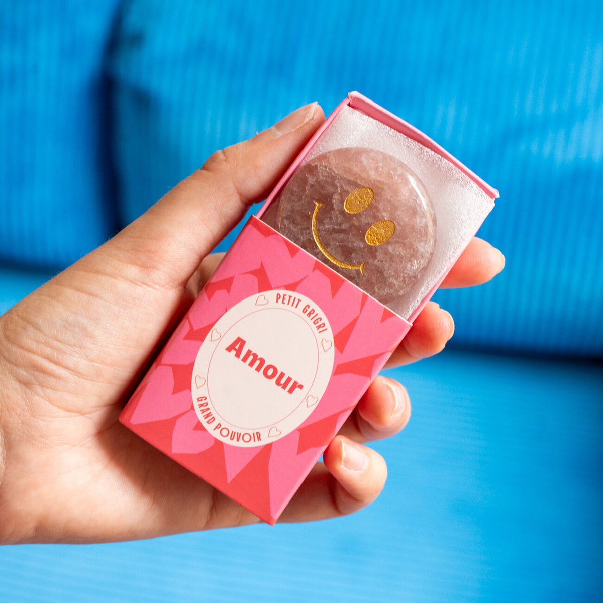 Grigri amour avec pierre en Quartz rouge et message positif