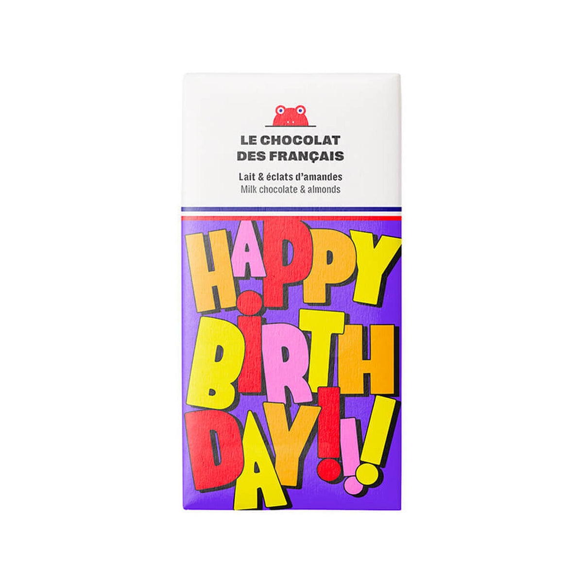 Tablette de chocolat au lait avec amandes, design anniversaire
