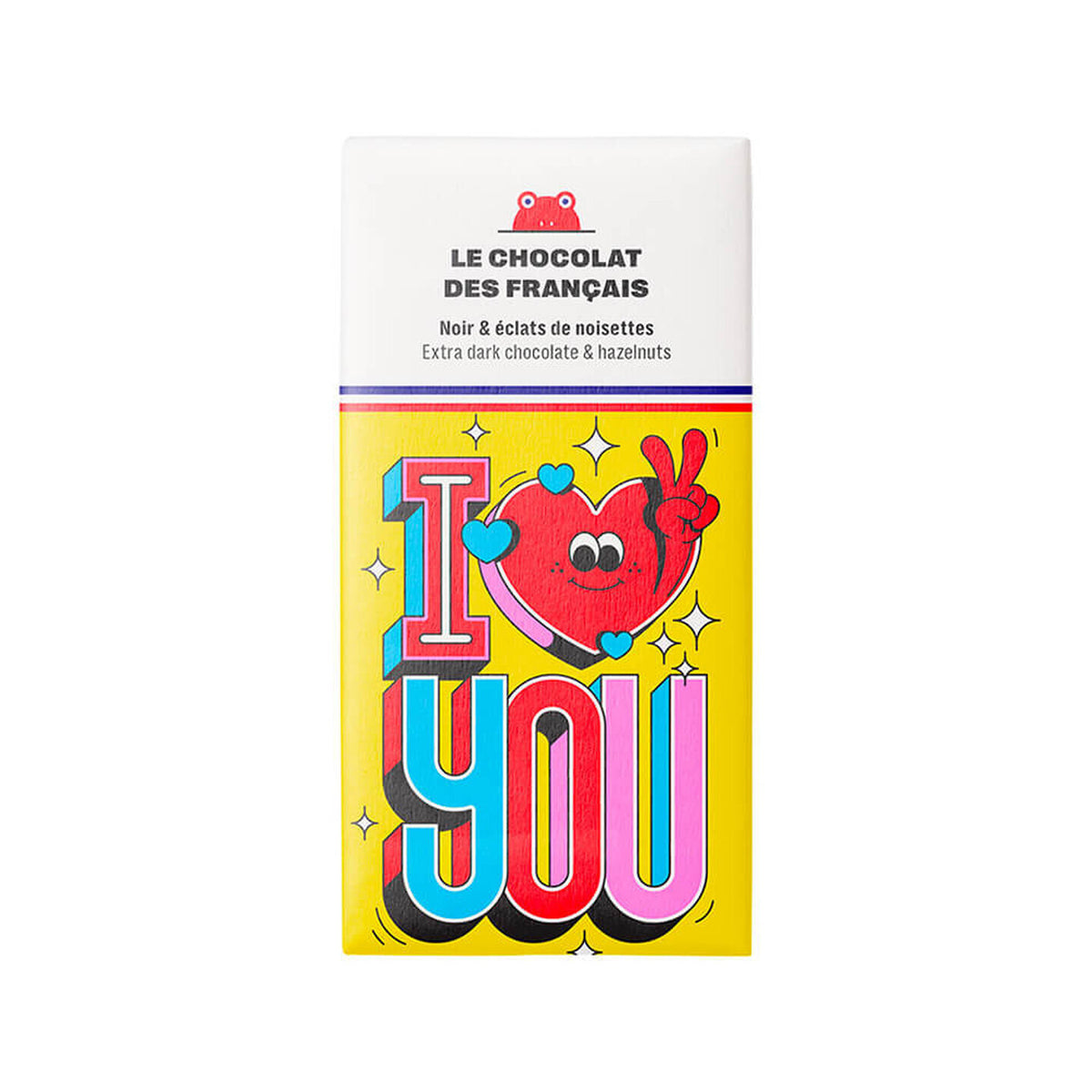 Tablette de chocolat noir avec noisettes, inscription 'I love you