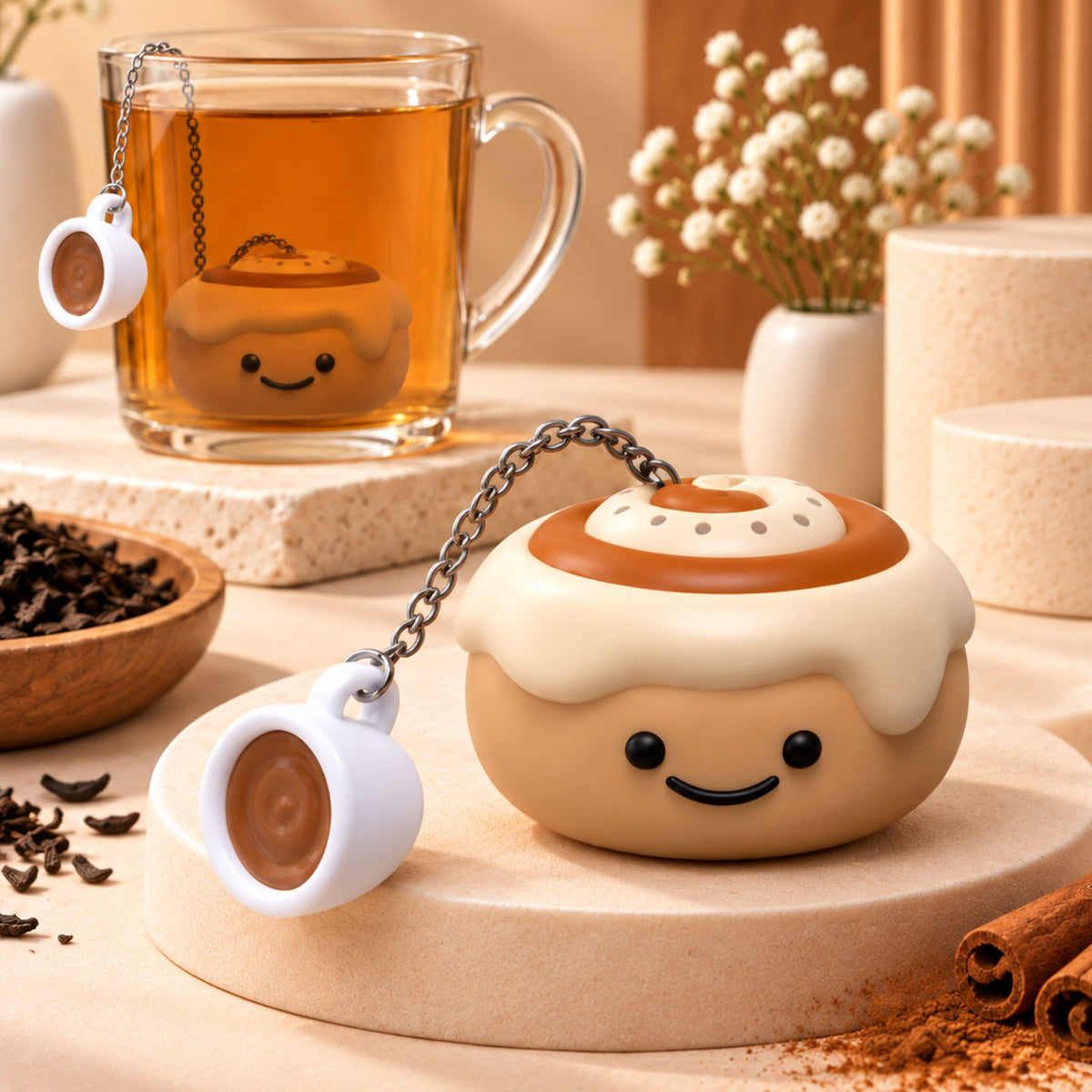 Infuseur à thé en forme de cinnamon roll sur tasse