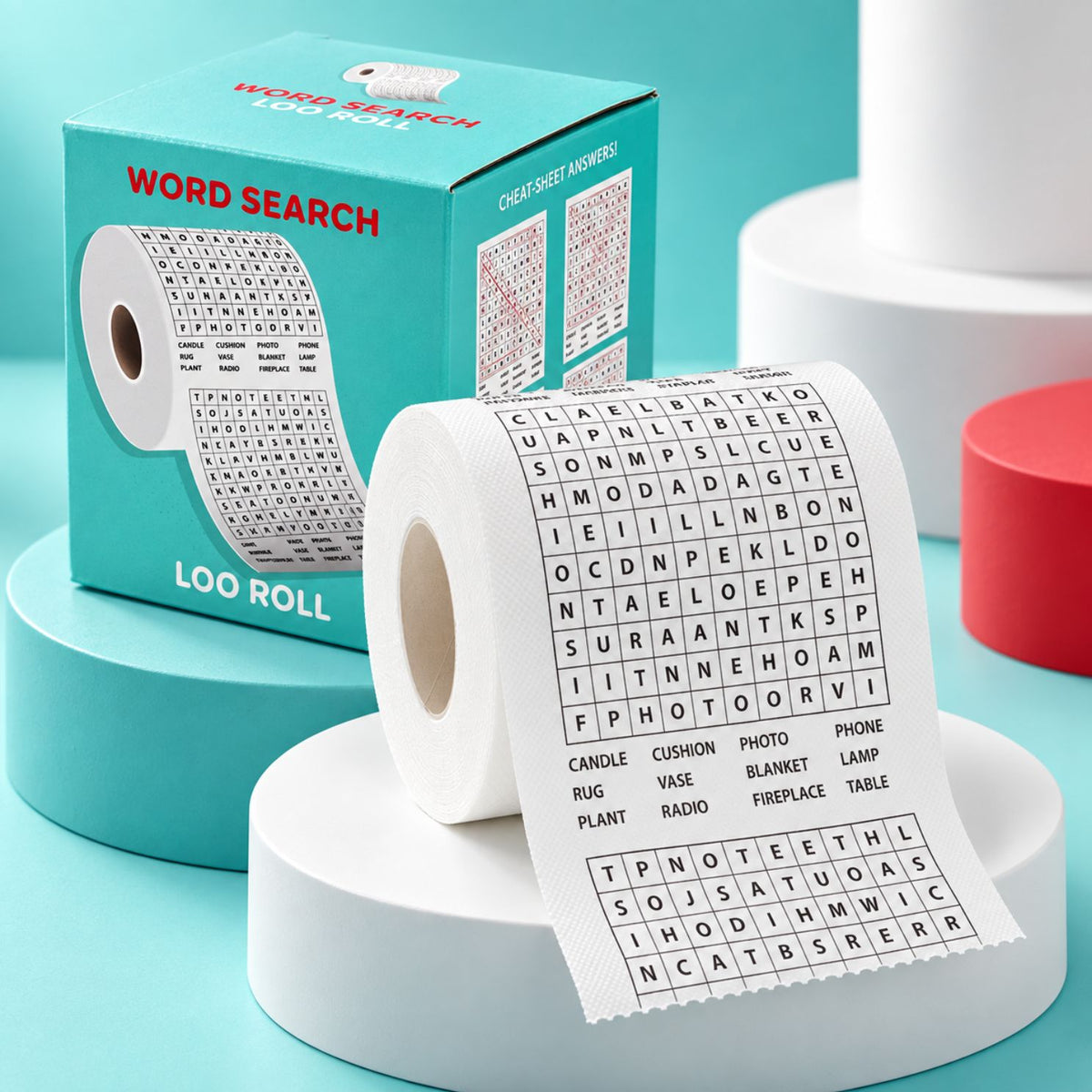 Rouleau de papier toilette avec mots mêlés sur le motif
