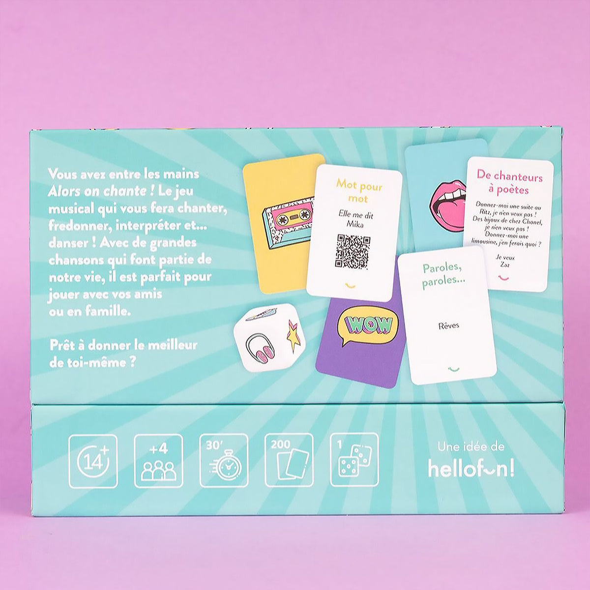 Boîte du jeu de karaoké avec des notes de musique colorées.