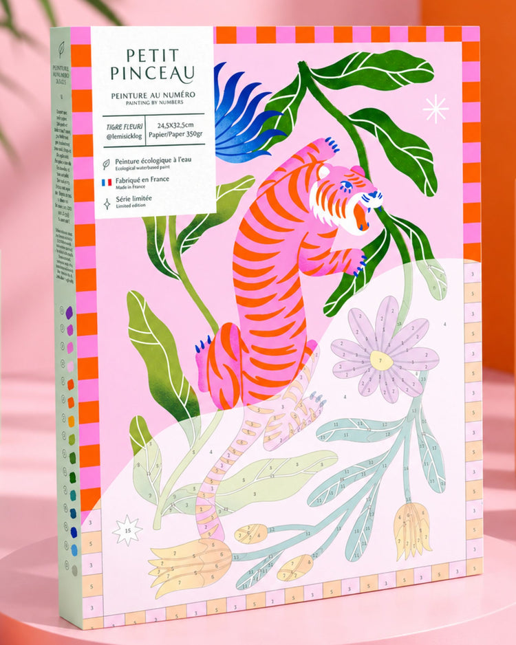 Kit de peinture au numéro avec un tigre fleuri en détail