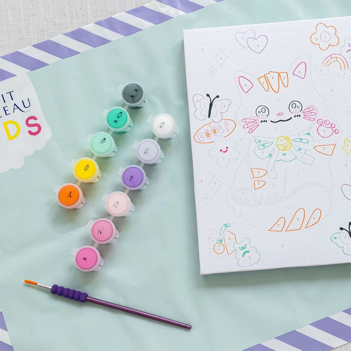 Kit peinture au numéro avec pinceau et zones colorées pour enfants