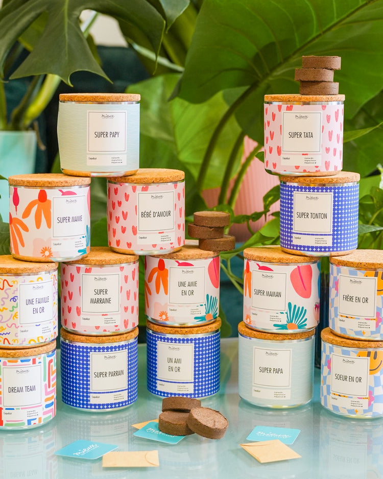 Kit à planter avec message 'Ma famille en or' en gros plan