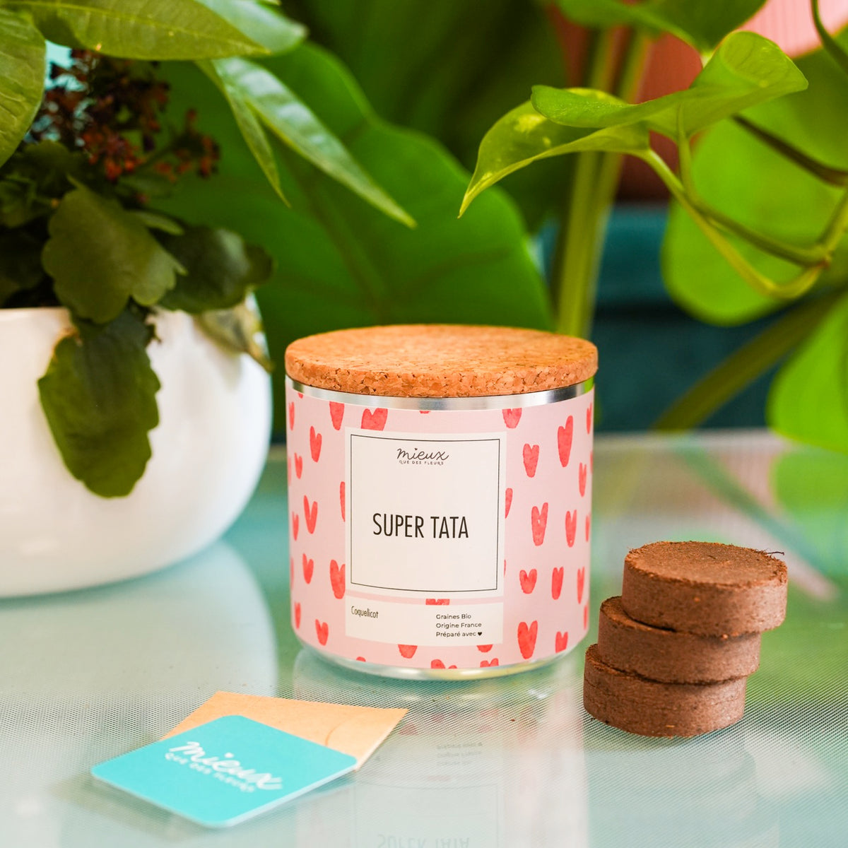 Kit à planter avec message 'Ma famille en or' en gros plan