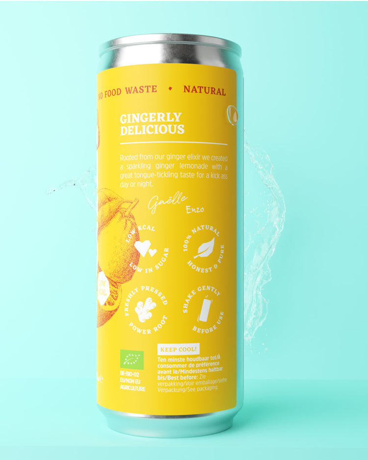 Canette de limonade bio au gingembre et citron, vue de face.