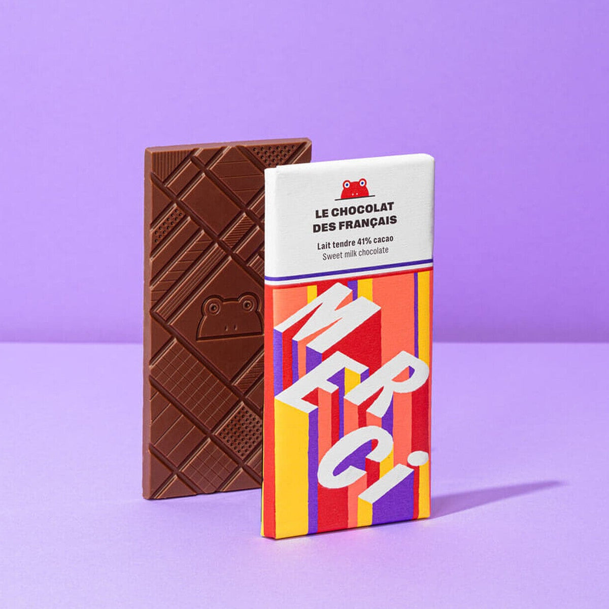 Tablette de chocolat au lait bio avec design coloré