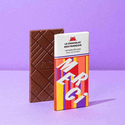 Tablette de chocolat au lait bio avec design coloré