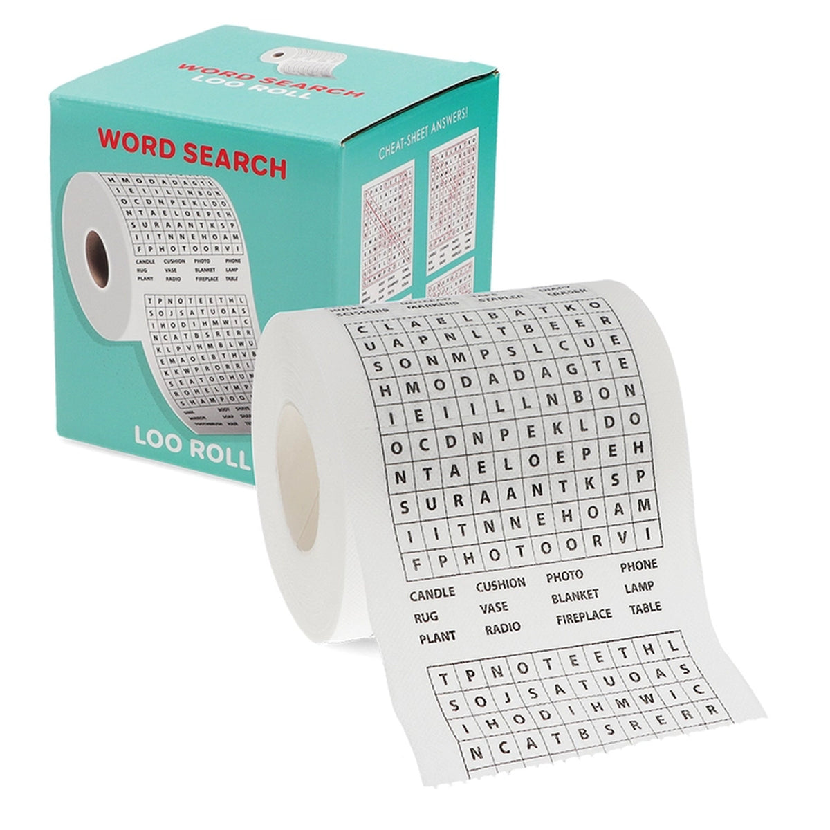 Rouleau de papier toilette avec grilles de mots croisés imprimées