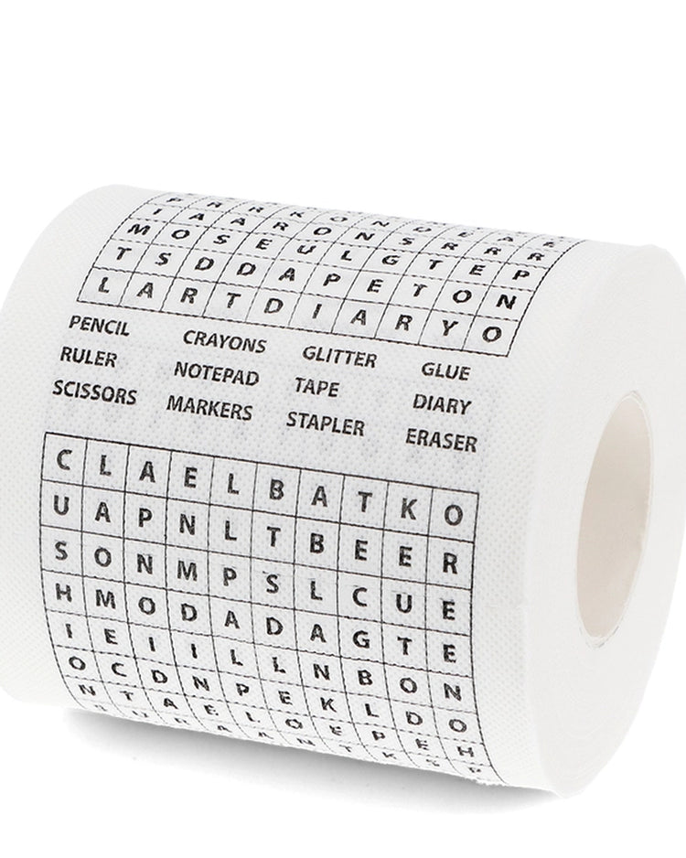 Rouleau de papier toilette avec grilles de mots croisés imprimées