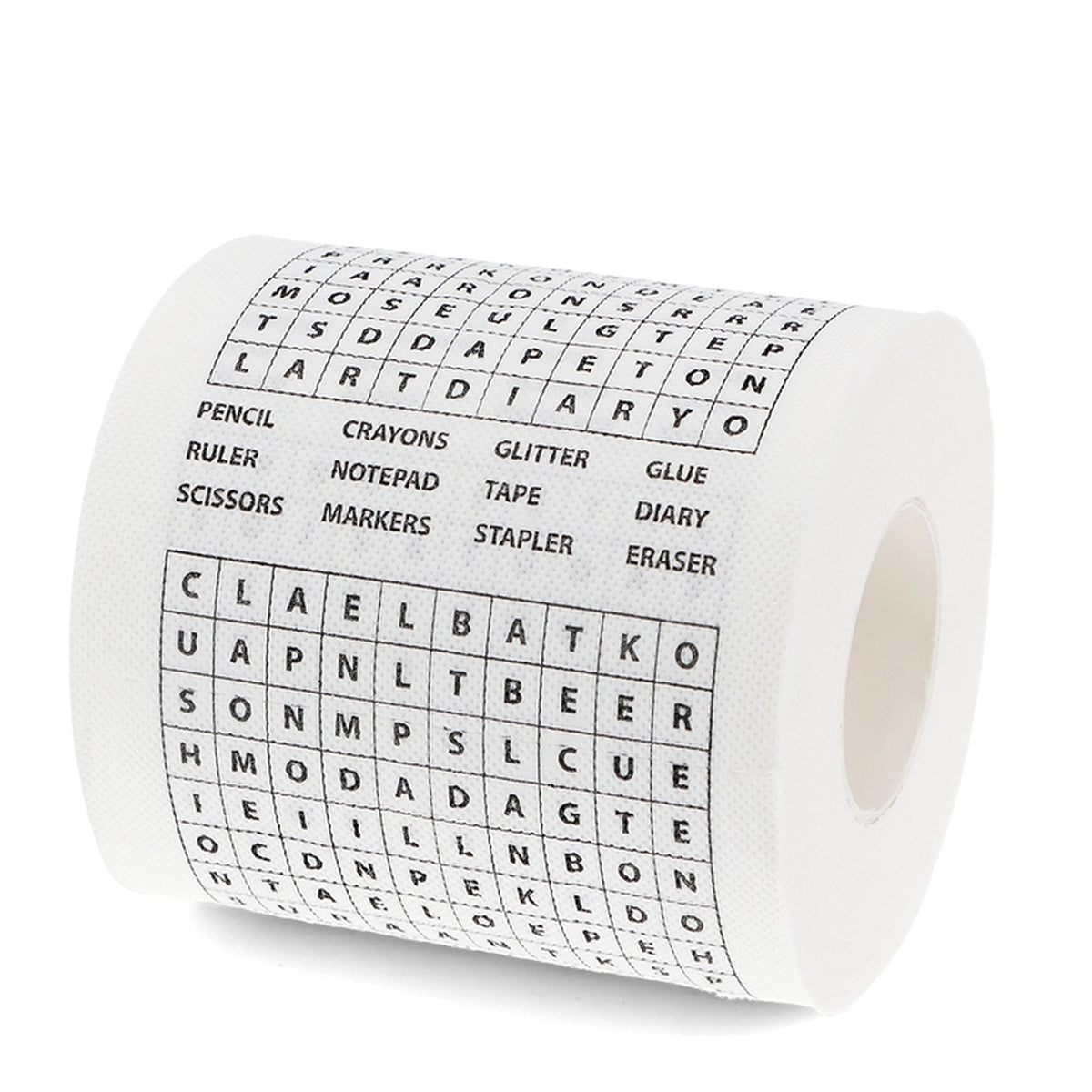 Rouleau de papier toilette avec grilles de mots croisés imprimées