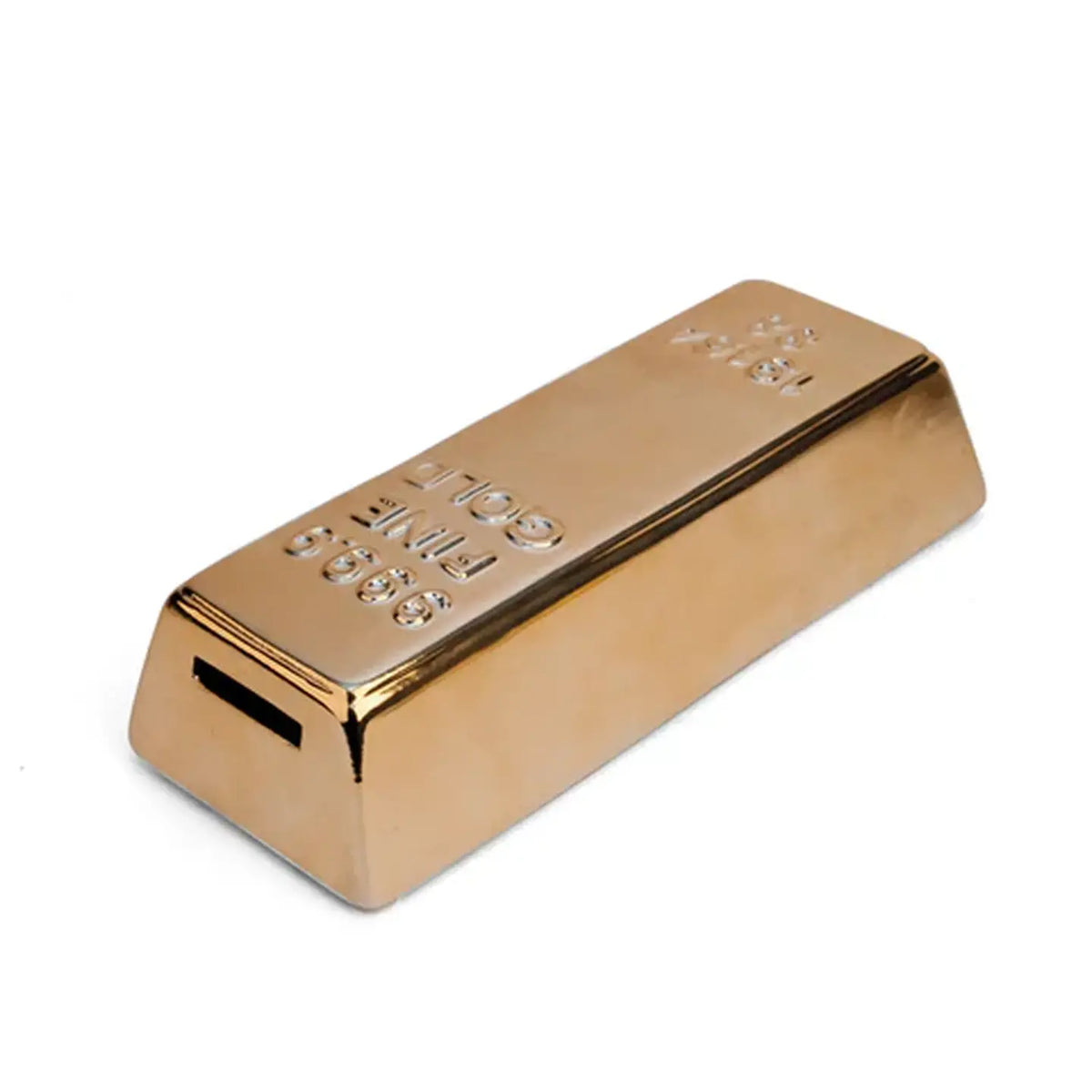 Tirelire en forme de lingot d'or avec reflets brillants