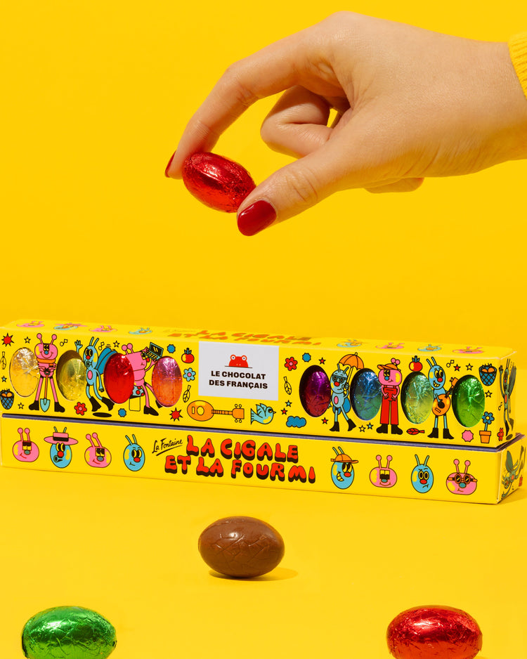 Dix œufs en chocolat avec un effet de perspective