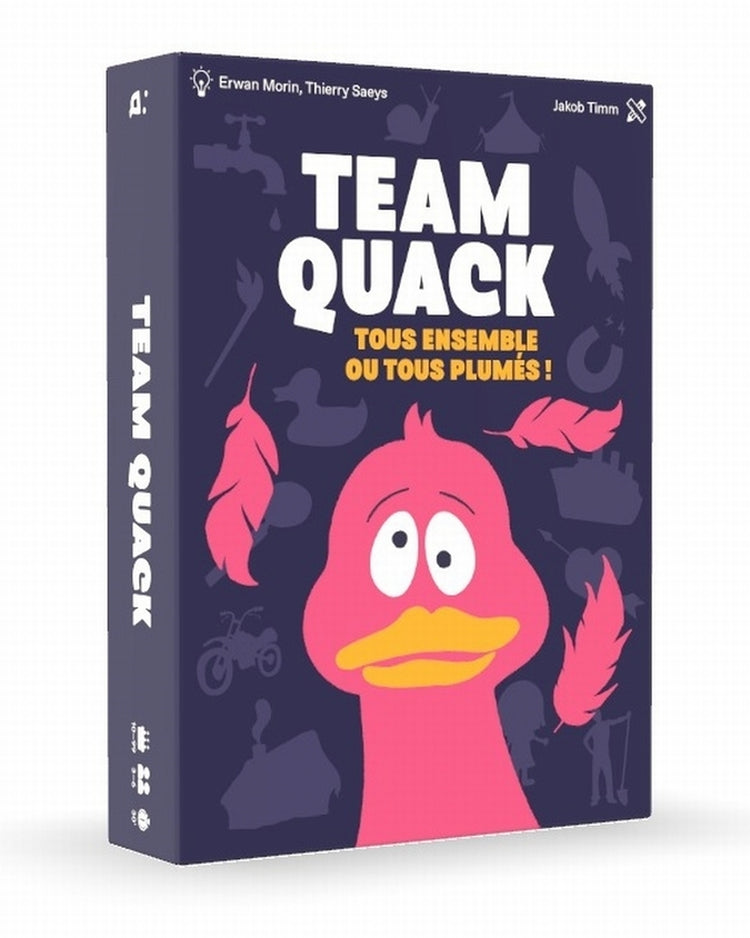 Boîte de jeu Team Quack avec illustrations colorées sur le dessus