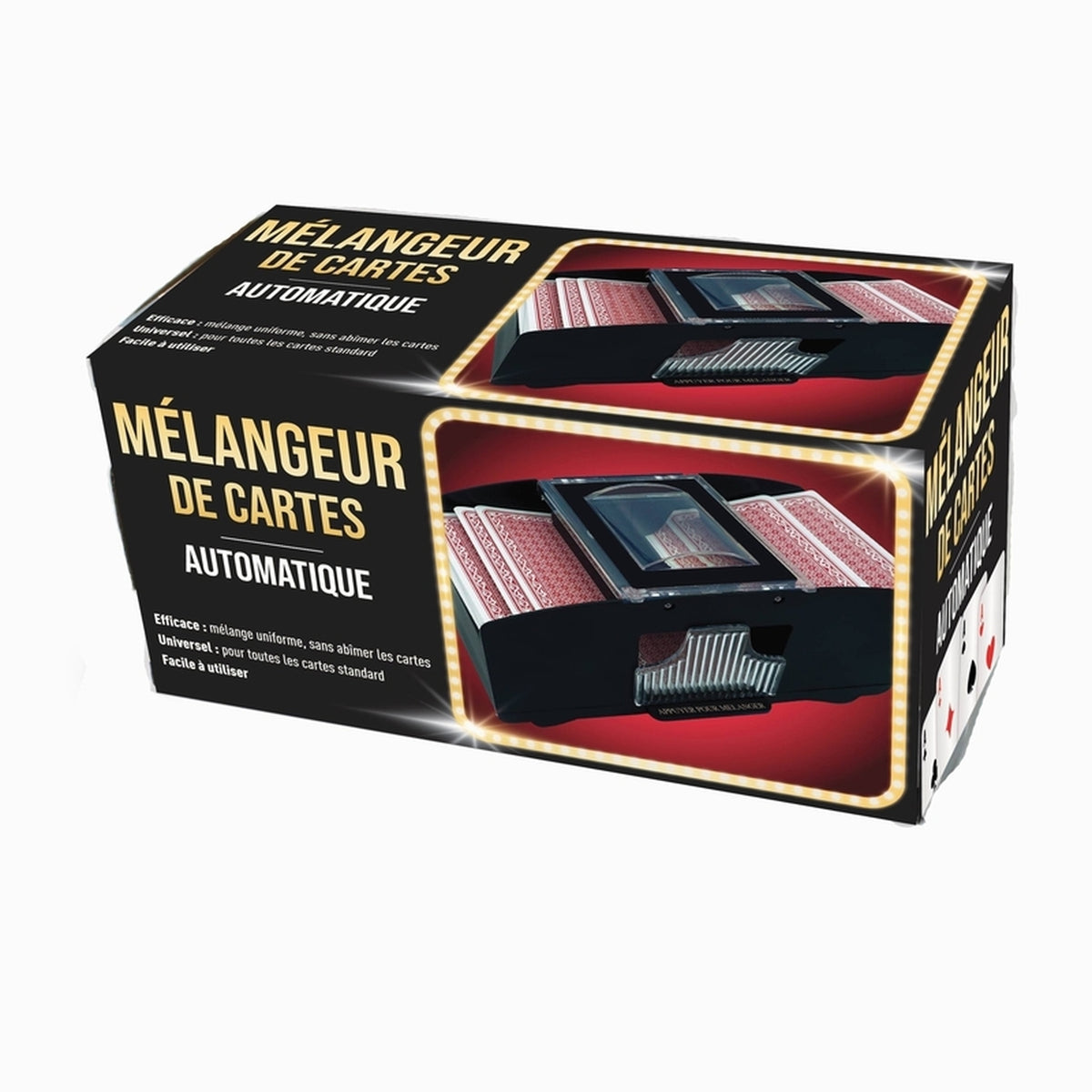Mélangeur de cartes automatique vu de dessus avec boutons visibles