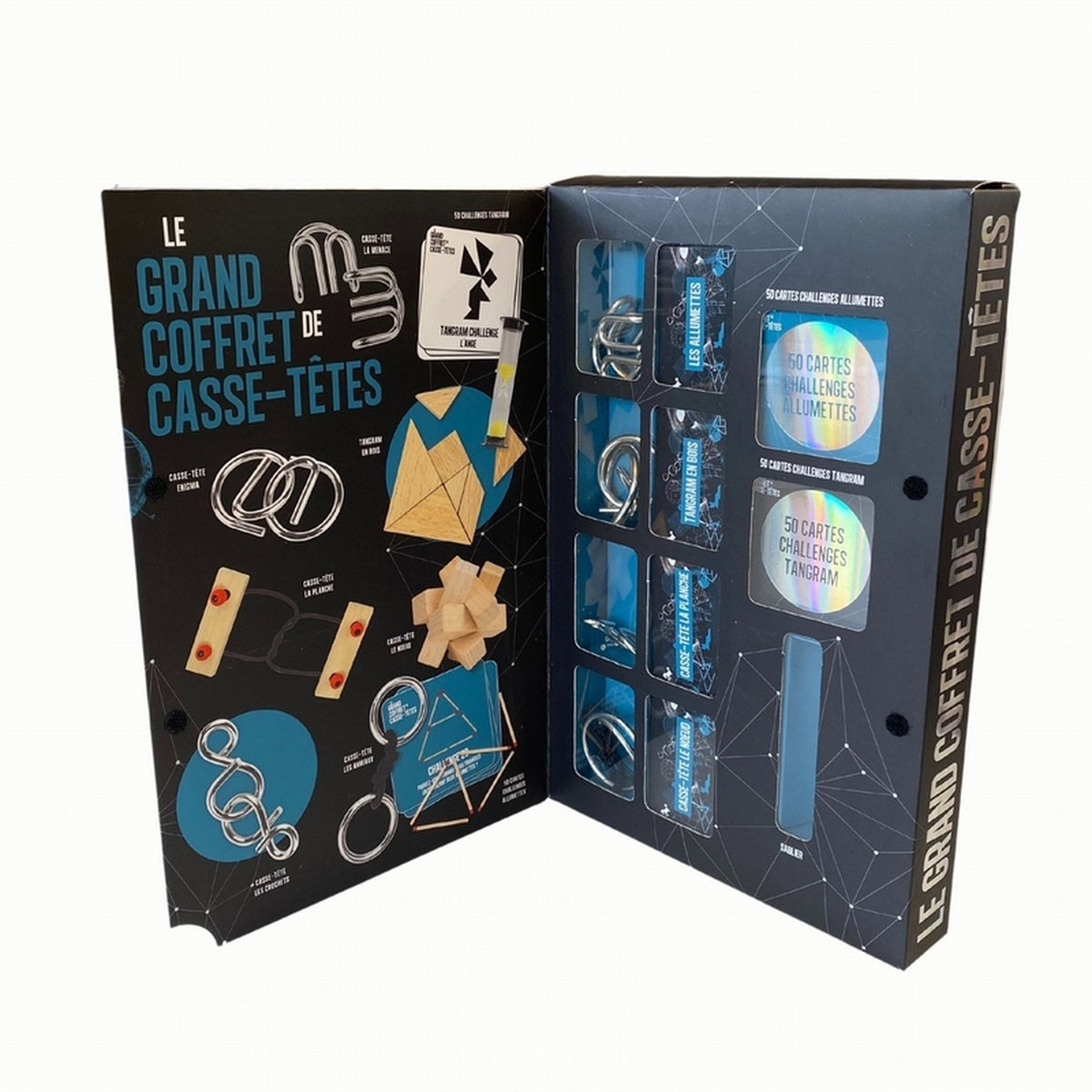 Coffret de casse-têtes avec motifs colorés et divers défis