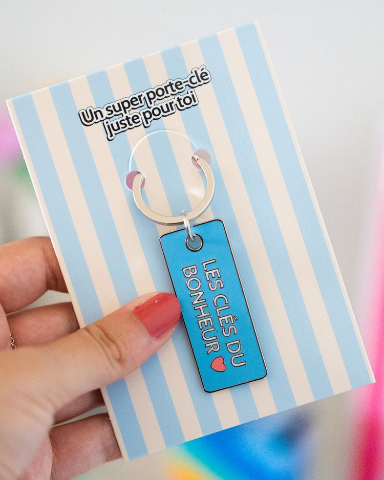 Porte-clé en métal avec inscription 'Les clés du bonheur'